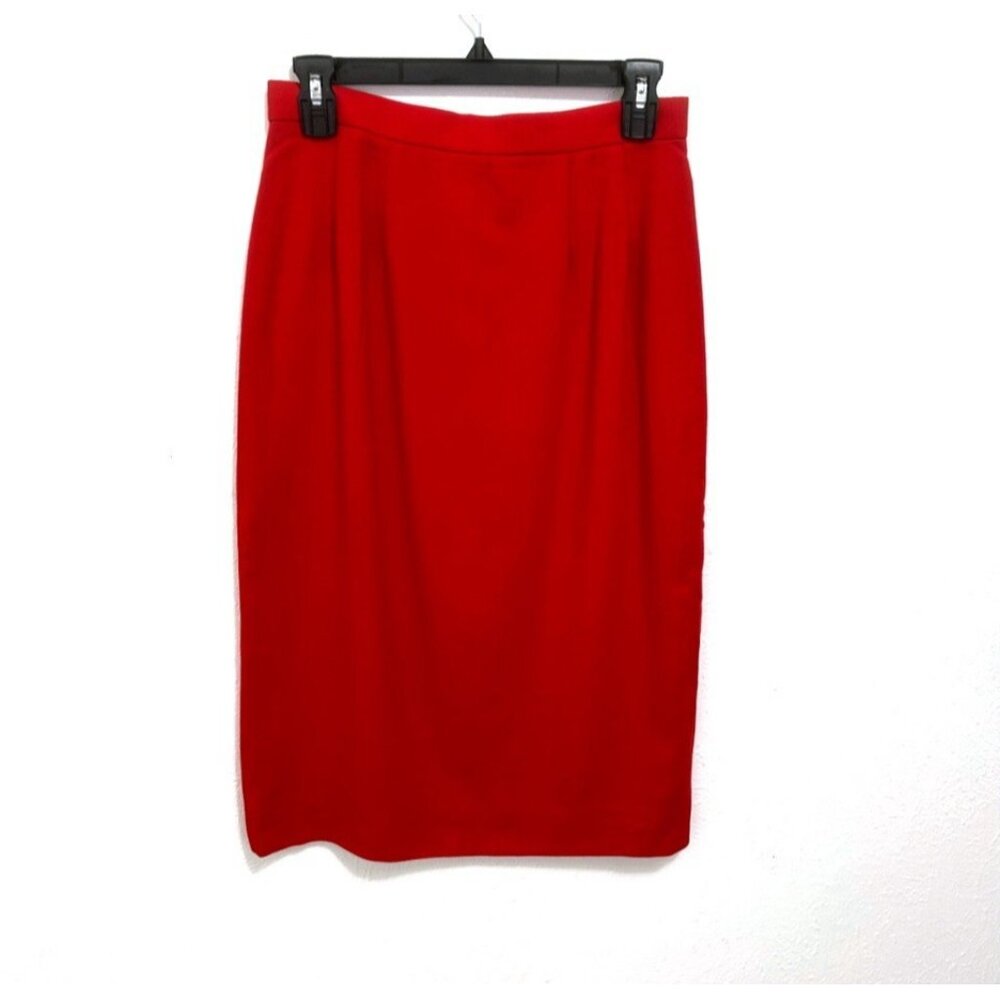 Carlisle VTG Red 100% Wool Midi Straight Pencilβ Skirt Lightweight Sz 6 Business